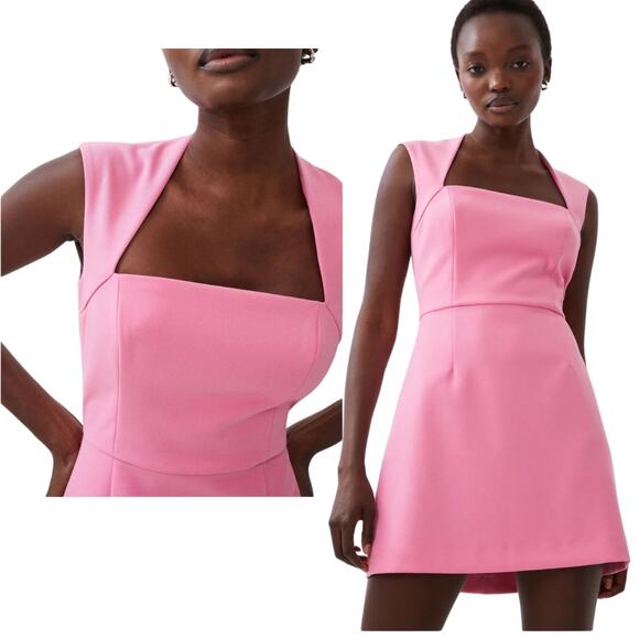 French Connection Pink Whisper Ruth Square Neck Mini Dress Sz 8 - Picture 1 of 9